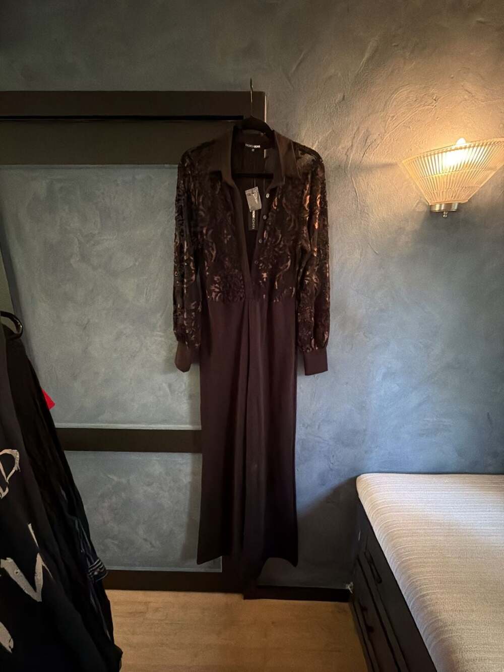 Fashion Nova Black Sheer Floral Embroidered Long Sleeve Jumpsuit